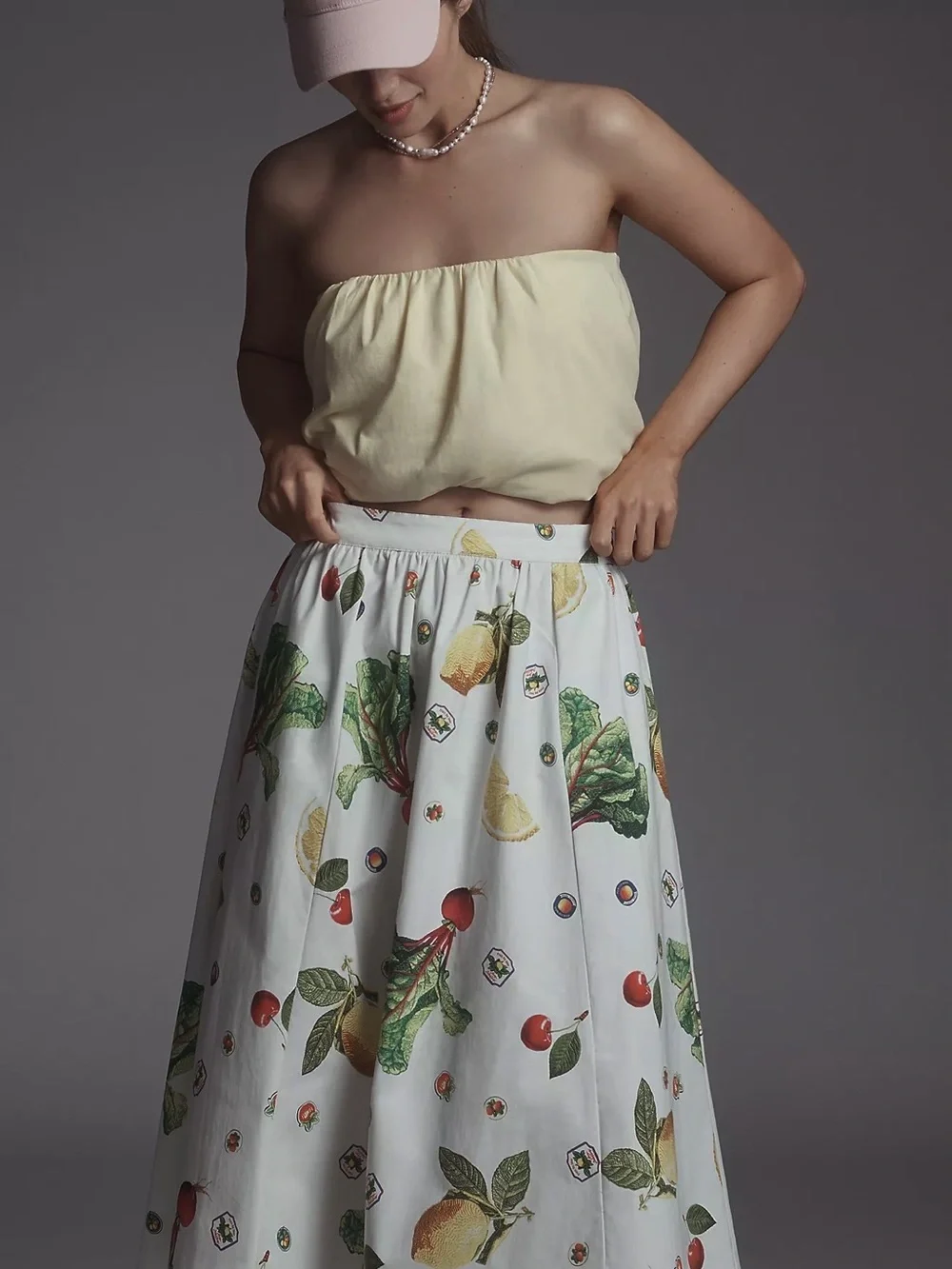 NWT Anthropologie Maeve Jacie Poplin Midi Skirt Harvest Vegetable Fruit XS